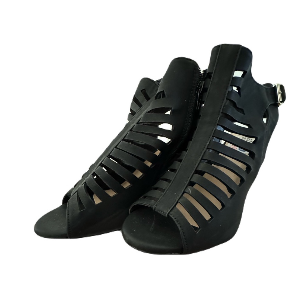 Black Ankle Boots with Intricate Cut-Out Design by Ashley Blue-11